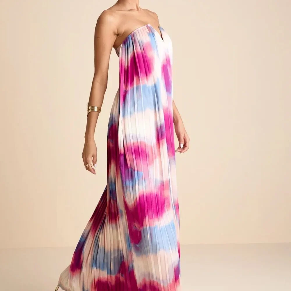 Lulu's Strapless Pink and Blue Maxi Dress - Picture 1 of 6
